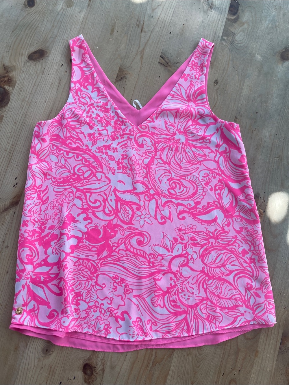 Lilly Pulitzer Pink Floral Sleeveless Tank Blouse | Approx. Medium